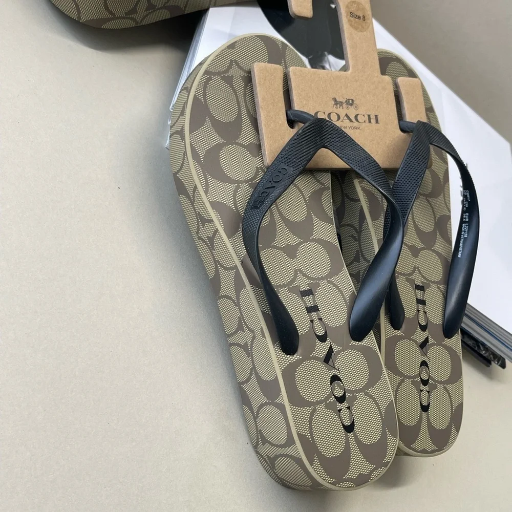 (new+tag) Coach signature monogram sandals wedges brown size 9 - Picture 12 of 13